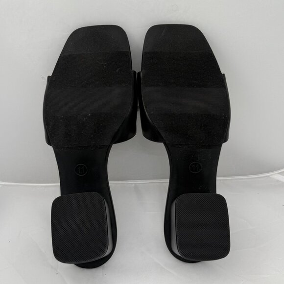 A New Day Womens Faux Leather Slides With Gold Buckle Black Sz 11 Block Heel - Picture 6 of 10